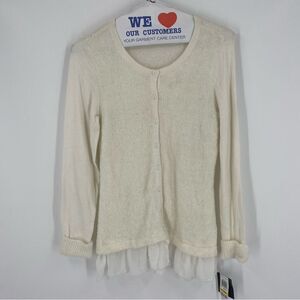 Alfani Women’s Crew Neck Eyelash Knit Button Front Cardigan Sweater Size M